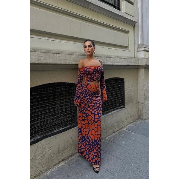 Pansy Cut Out Animal Desen Elbise 2678-8