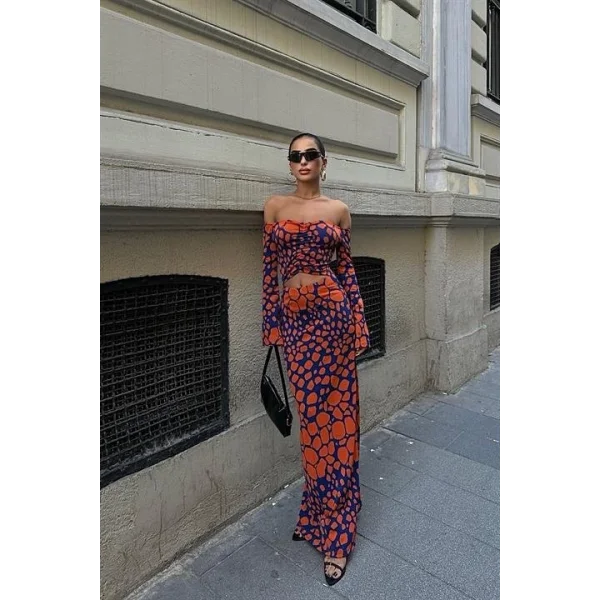 Pansy Cut Out Animal Desen Elbise 2678-8