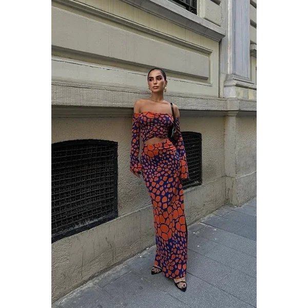 Pansy Cut Out Animal Desen Elbise 2678-8