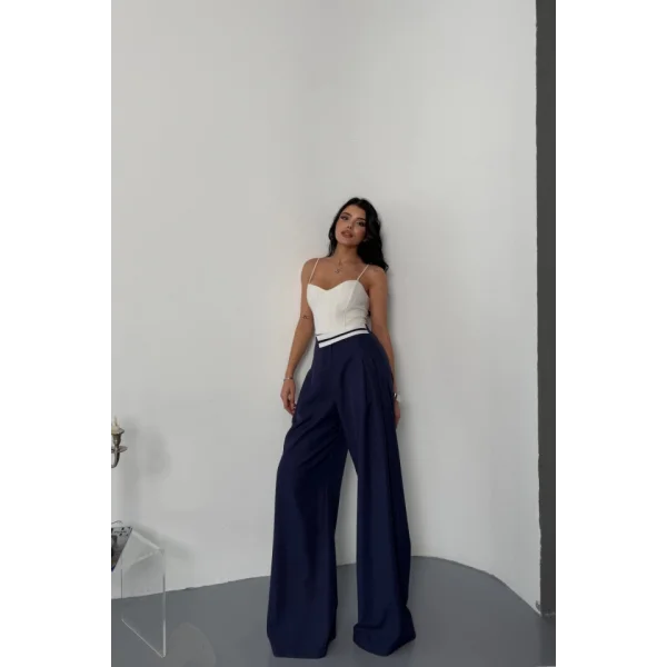 PANTOLON BEL ŞERİT DETAYLI - Lacivert