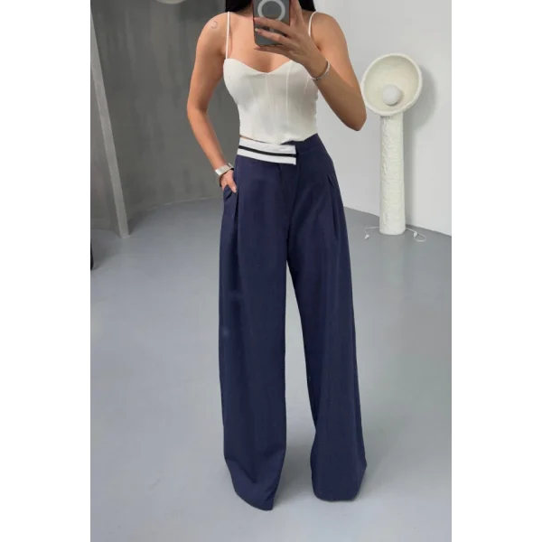 PANTOLON BEL ŞERİT DETAYLI - Lacivert