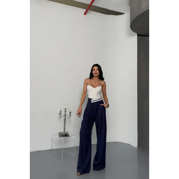 PANTOLON BEL ŞERİT DETAYLI - Lacivert