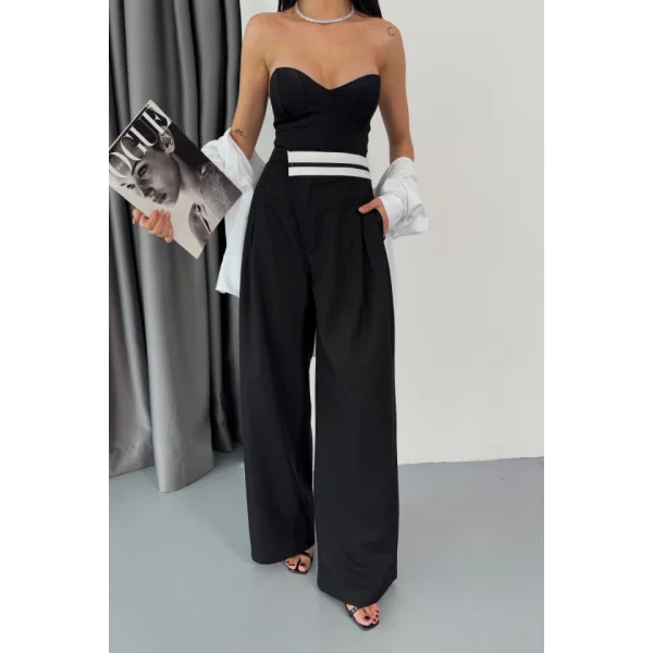 PANTOLON BEL ŞERİT DETAYLI - Siyah