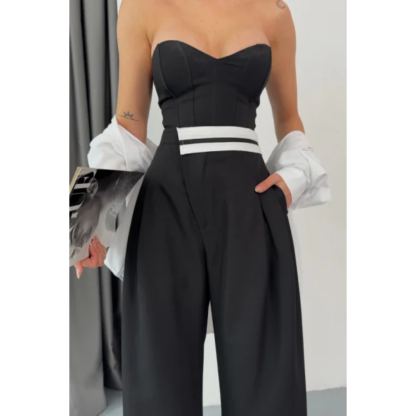 PANTOLON BEL ŞERİT DETAYLI - Siyah