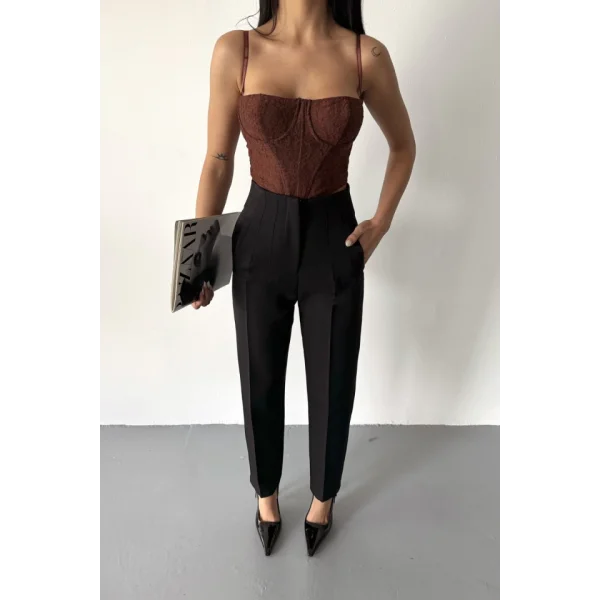 PANTOLON PENSLİ ATLAS KUMAŞ - Siyah