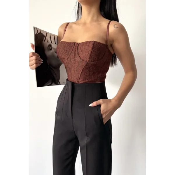 PANTOLON PENSLİ ATLAS KUMAŞ - Siyah