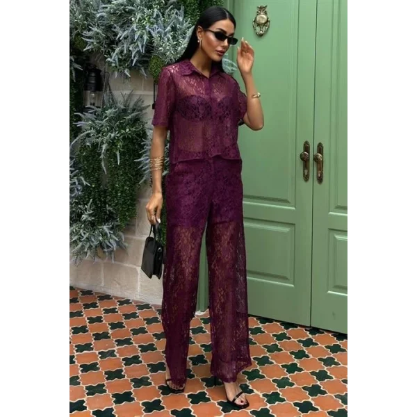 Pantolonu Astarlı Dantel İkili Takım 10119
