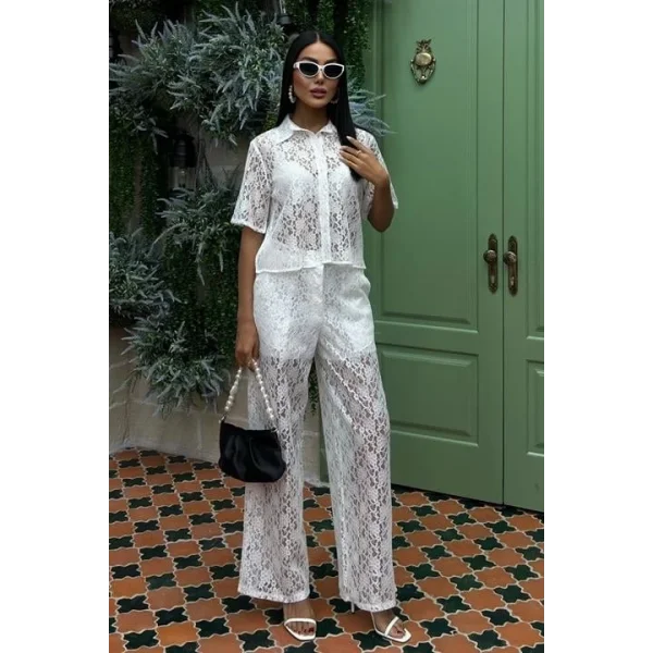 Pantolonu Astarlı Dantel İkili Takım 10119