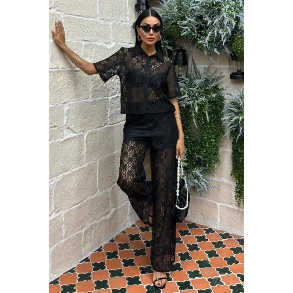 Pantolonu Astarlı Dantel İkili Takım 10119