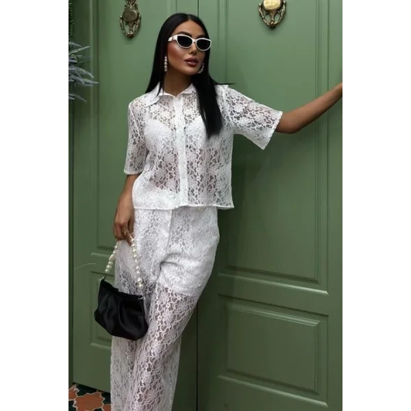 Pantolonu Astarlı Dantel İkili Takım 10119