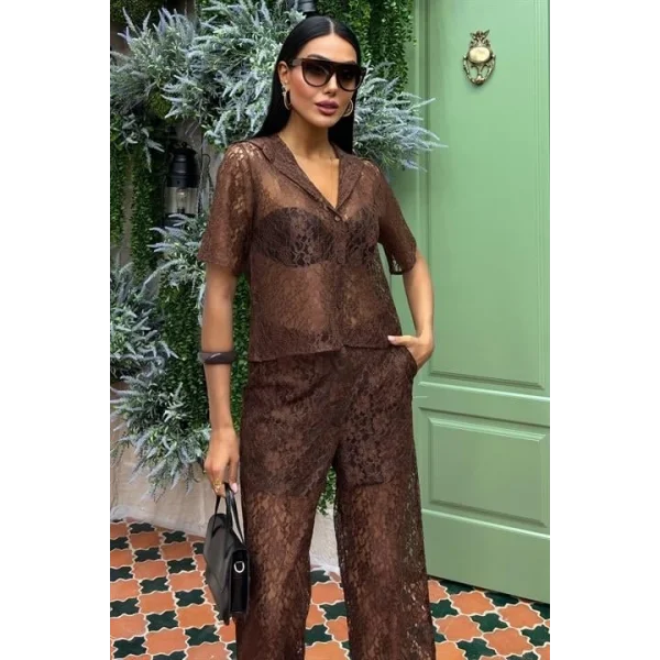 Pantolonu Astarlı Dantel İkili Takım 10119
