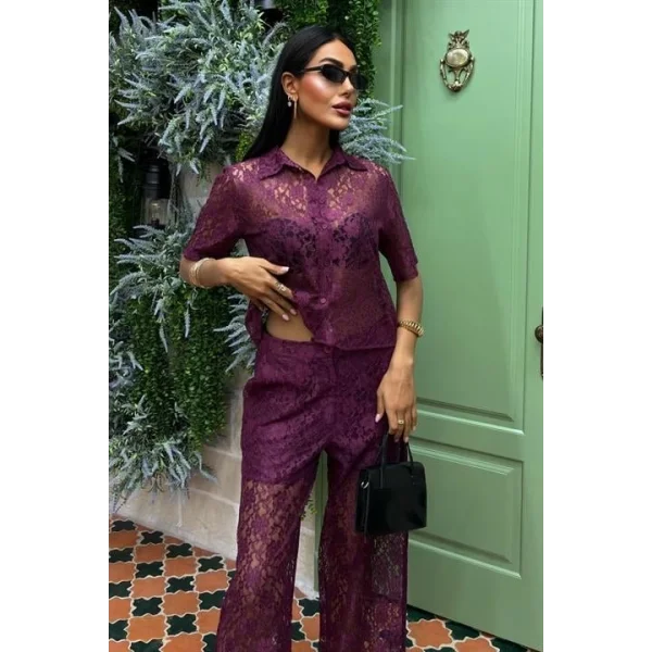 Pantolonu Astarlı Dantel İkili Takım 10119