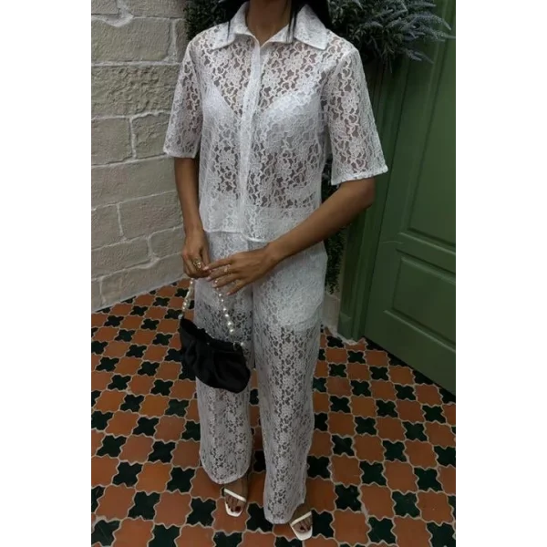 Pantolonu Astarlı Dantel İkili Takım 10119