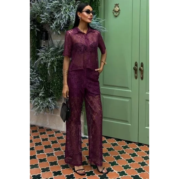 Pantolonu Astarlı Dantel İkili Takım 10119