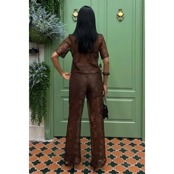 Pantolonu Astarlı Dantel İkili Takım 10119