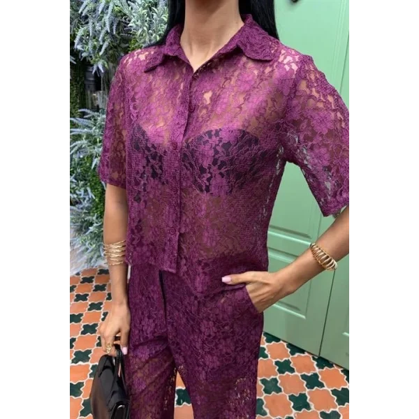 Pantolonu Astarlı Dantel İkili Takım 10119