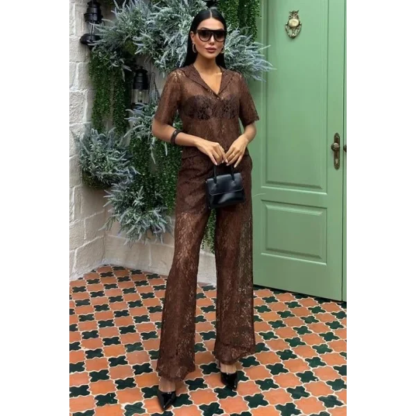 Pantolonu Astarlı Dantel İkili Takım 10119