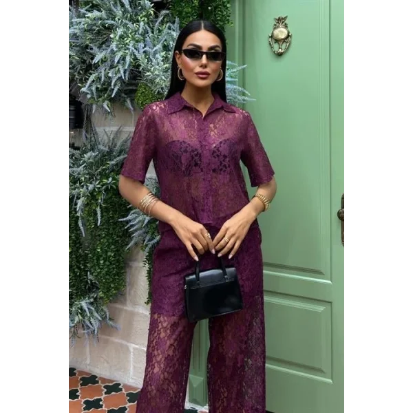 Pantolonu Astarlı Dantel İkili Takım 10119