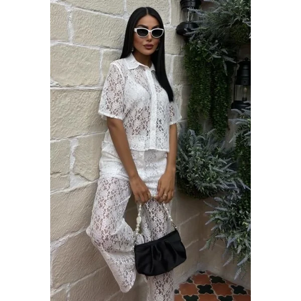 Pantolonu Astarlı Dantel İkili Takım 10119