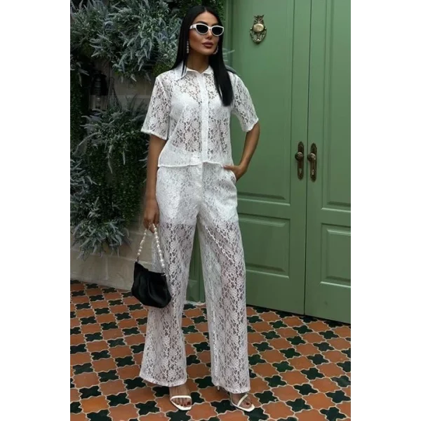 Pantolonu Astarlı Dantel İkili Takım 10119