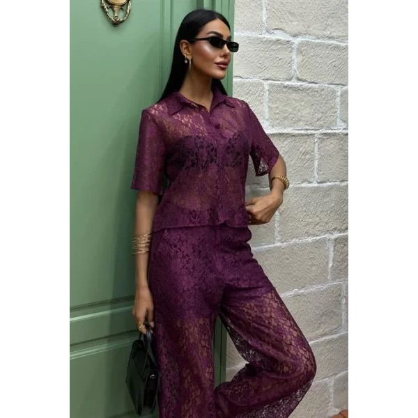 Pantolonu Astarlı Dantel İkili Takım 10119