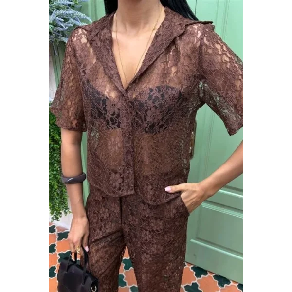 Pantolonu Astarlı Dantel İkili Takım 10119