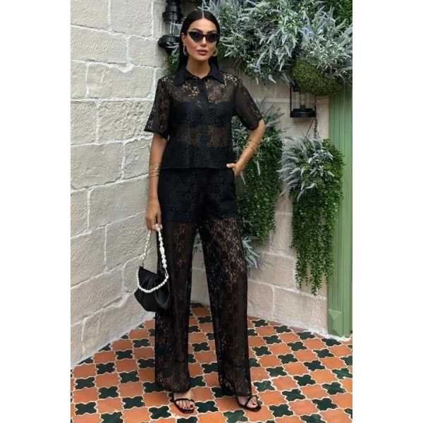 Pantolonu Astarlı Dantel İkili Takım 10119