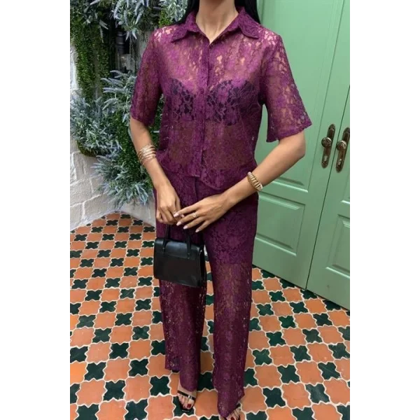 Pantolonu Astarlı Dantel İkili Takım 10119