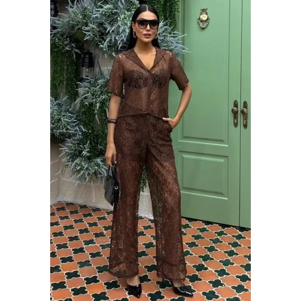 Pantolonu Astarlı Dantel İkili Takım 10119