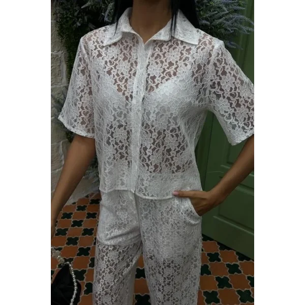 Pantolonu Astarlı Dantel İkili Takım 10119