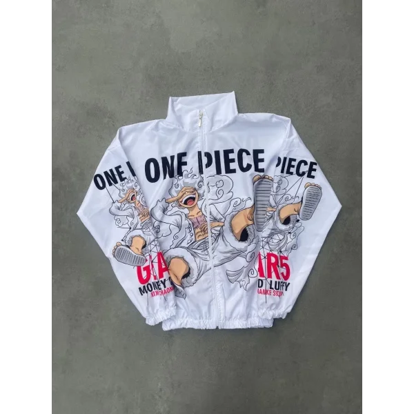 Paraşüt Kumaş Fermuarlı Dijital Baskılı Rüzgarlık - Beyaz