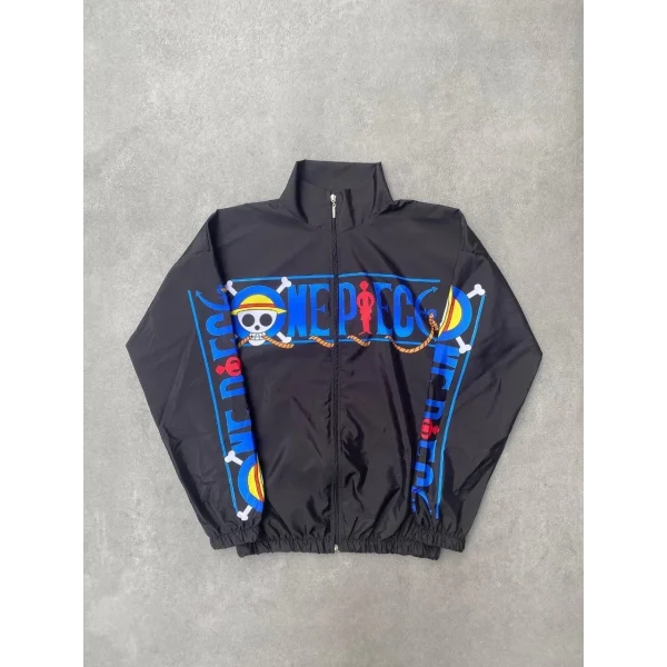 Paraşüt Kumaş Fermuarlı Dijital Baskılı Rüzgarlık - Siyah