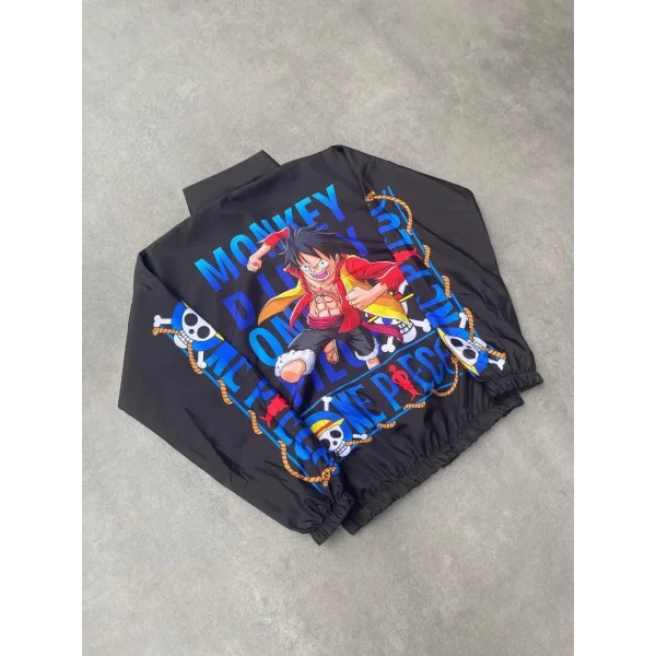 Paraşüt Kumaş Fermuarlı Dijital Baskılı Rüzgarlık - Siyah