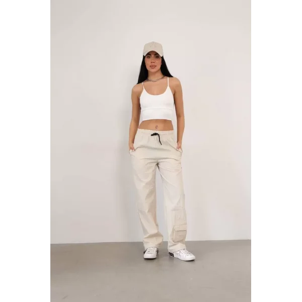 Paraşüt Kumaş Kargo Ceplı Baggy Eşofman- Bej