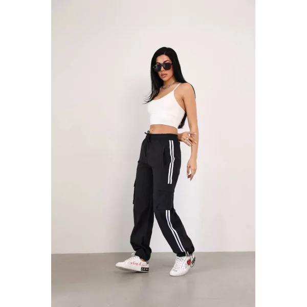 Paraşüt Kumaş Kargo Ceplı Baggy Eşofman - Siyah