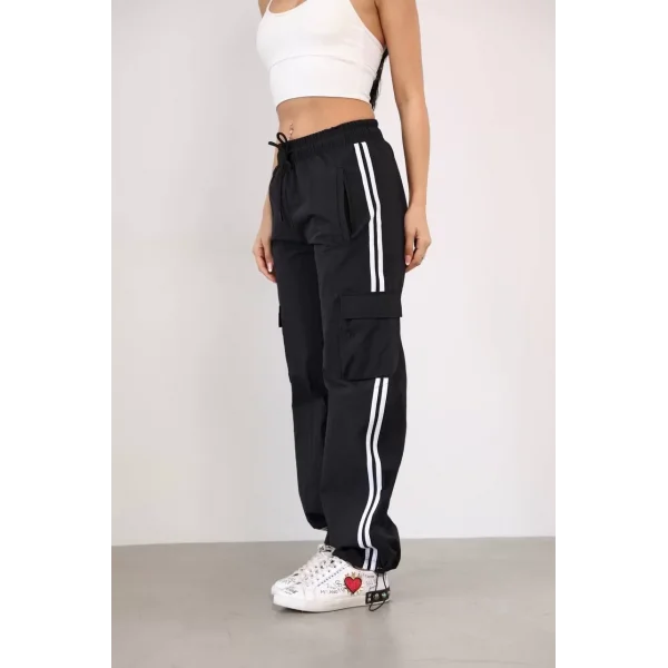 Paraşüt Kumaş Kargo Ceplı Baggy Eşofman - Siyah