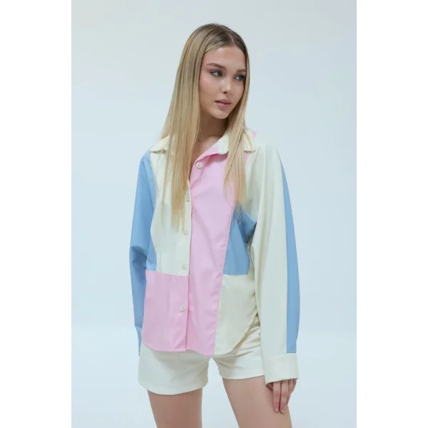 Parçalı Deri Gömlek  aviEkruPembe