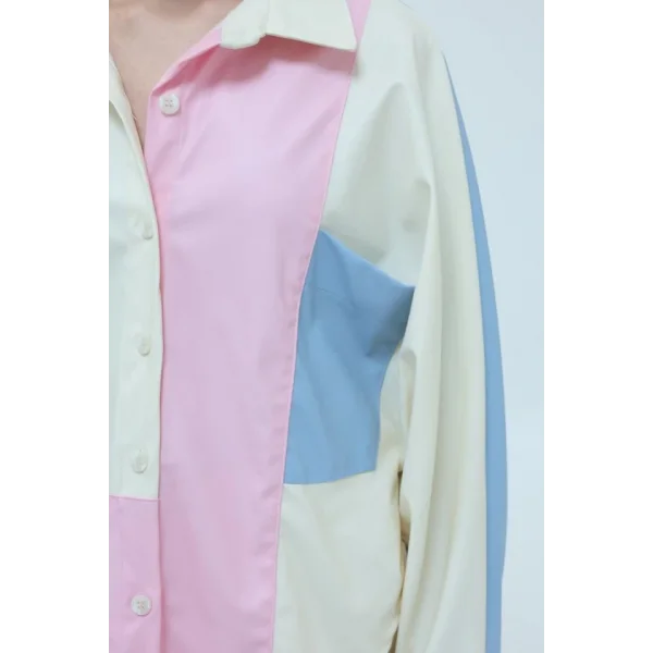 Parçalı Deri Gömlek  aviEkruPembe