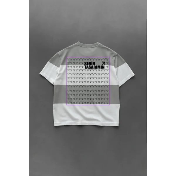 Parçali İki İplik Oversize Tişört Arka Sizin Tasarımınız - Gri