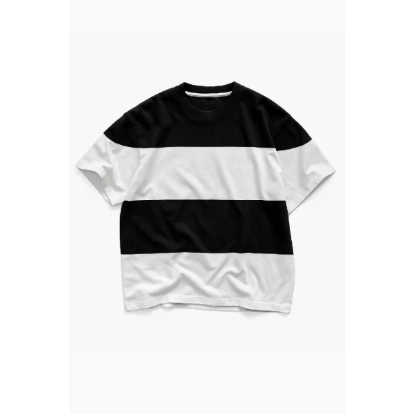 Parçali İki İplik Oversize Tişört Arka Sizin Tasarımınız - Siyah