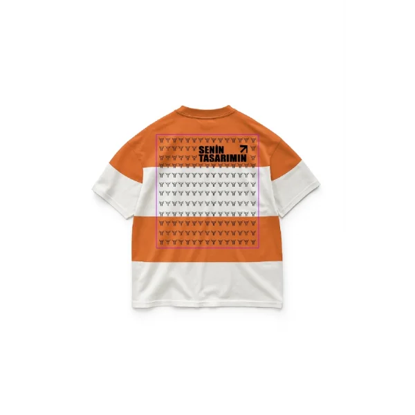 Parçali İki İplik Oversize Tişört Arka Sizin Tasarımınız - Turuncu