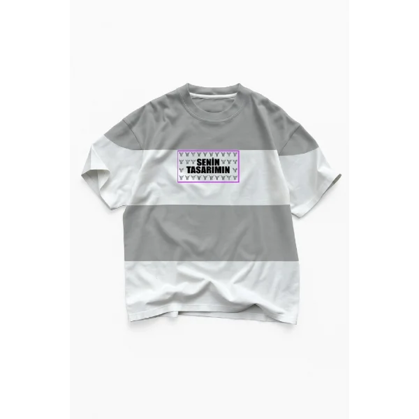 Parçali İki İplik Oversize Tişört Ön Arka Sizin Tasarımınız - Gri