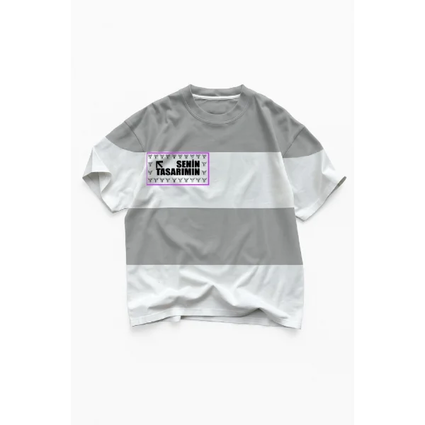 Parçali İki İplik Oversize Tişört Ön Arka Sizin Tasarımınız - Gri