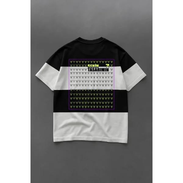 Parçali İki İplik Oversize Tişört Ön Arka Sizin Tasarımınız - Siyah