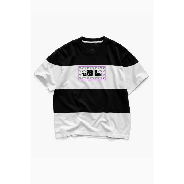 Parçali İki İplik Oversize Tişört Ön Arka Sizin Tasarımınız - Siyah