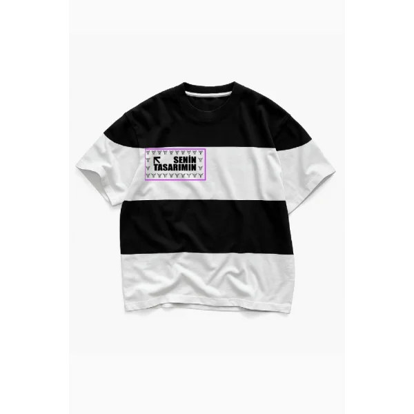 Parçali İki İplik Oversize Tişört Ön Arka Sizin Tasarımınız - Siyah