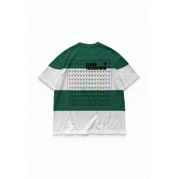 Parçali İki İplik Oversize Tişört Ön Arka Sizin Tasarımınız - Yeşil