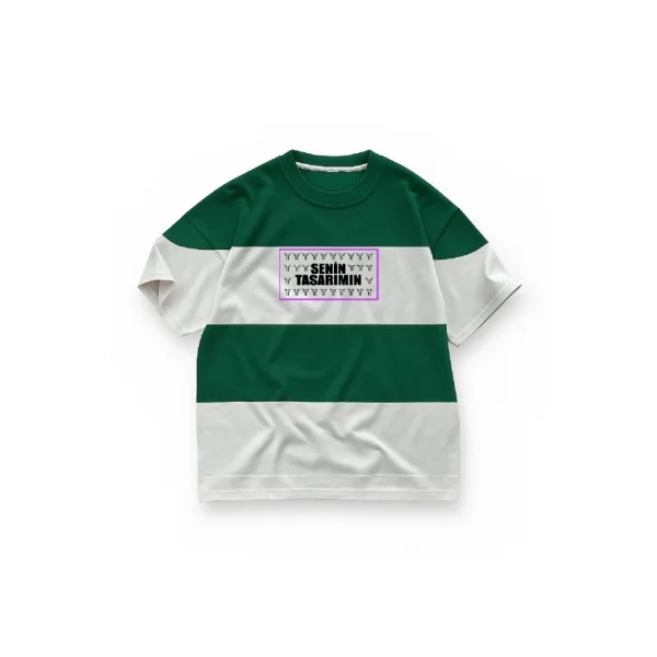 Parçali İki İplik Oversize Tişört Ön Arka Sizin Tasarımınız - Yeşil