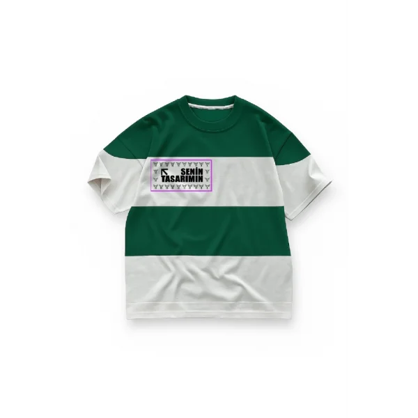 Parçali İki İplik Oversize Tişört Ön Arka Sizin Tasarımınız - Yeşil