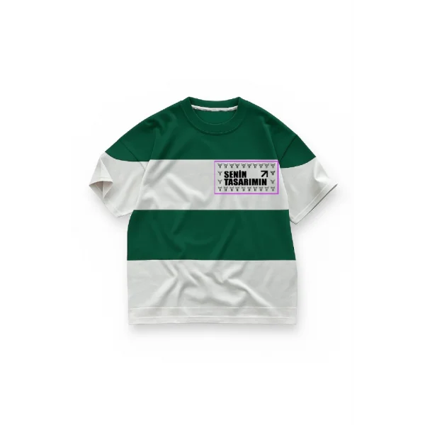 Parçali İki İplik Oversize Tişört Ön Arka Sizin Tasarımınız - Yeşil